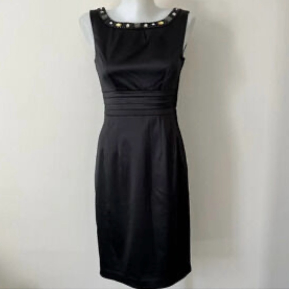 RW&CO.| Black Satin Cocktail Event Dress with Sparkling Gem Rhinestones Sz 12 - Picture 10 of 10